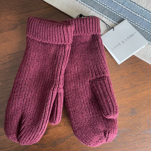 Indigo Love & Lore Outdoor Fleece Lined Knit Mittens Bordeaux Burg Sz OS NWT - Picture 6 of 12